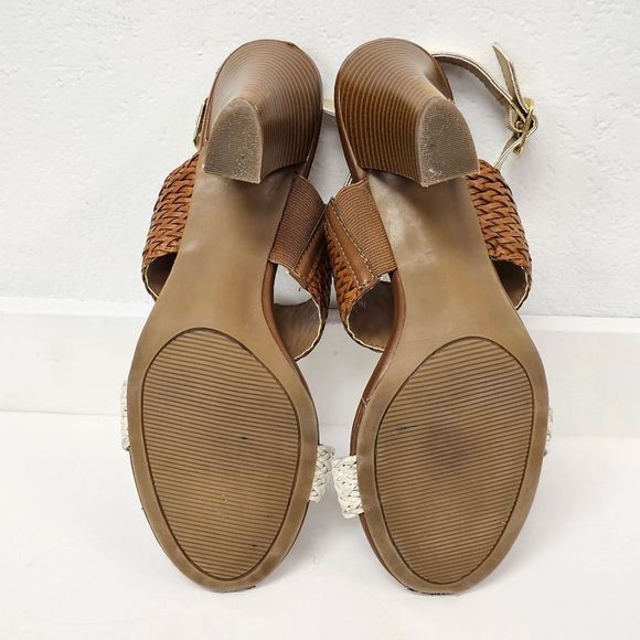 Dressbarn Sandals Cream & Tan Woven Strap Gold Back Strap Accent Size 8.5 - Picture 9 of 11